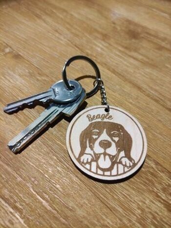 Porte-clés Beagle en bois, accessoire porte-clés pour animaux de compagnie en bois 1