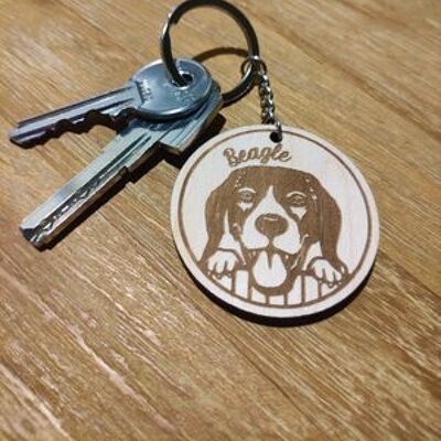 Wooden Beagle Keychain, Wood Pet Keyring Acessory