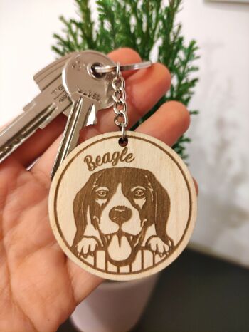 Porte-clés Beagle en bois, accessoire porte-clés pour animaux de compagnie en bois 2
