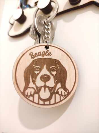 Porte-clés Beagle en bois, accessoire porte-clés pour animaux de compagnie en bois 3