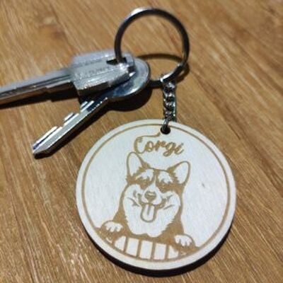 Wooden Corgi Keychain, Wood Pet Keyring Acessory