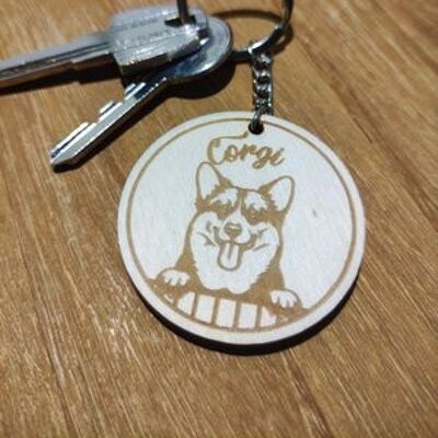 Porte-clés Corgi en bois, accessoire porte-clés pour animaux de compagnie en bois