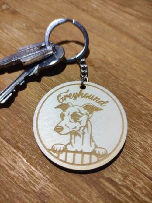 Wooden Greyhound Keychain, Wood Pet Keyring Acessory