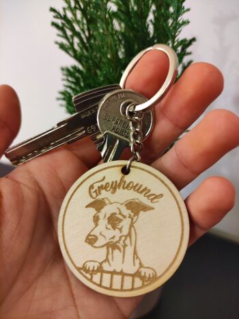 Porte-clés lévrier en bois, accessoire porte-clés en bois pour animaux de compagnie 2