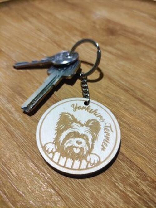 Wooden Yorkshire Terrier Keychain, Wood Pet Keyring Acessory