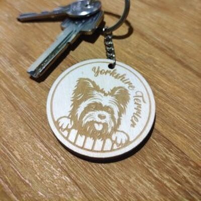Wooden Yorkshire Terrier Keychain, Wood Pet Keyring Acessory