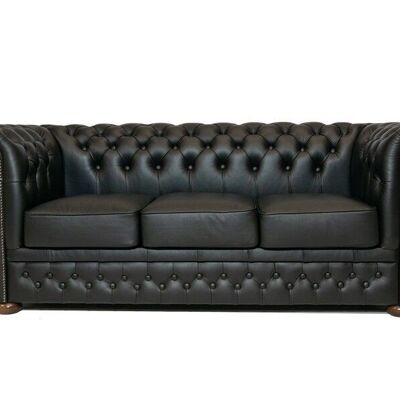 Chesterfield Bank  First Class Leer | 3-zits | Shiny Zwart | 2 tot 4 weken levertijd