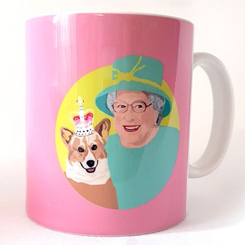 Queen Elizabeth & Corgi Mug Pink