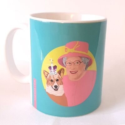 Queen Elizabeth & Corgi Mug Blue