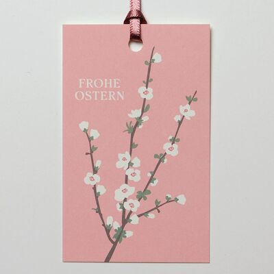 Etiqueta de regalo de rama de flor con cinta de seda