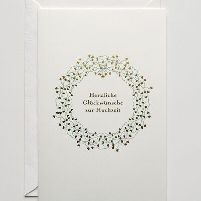 Golden wreath wedding card, with envelope