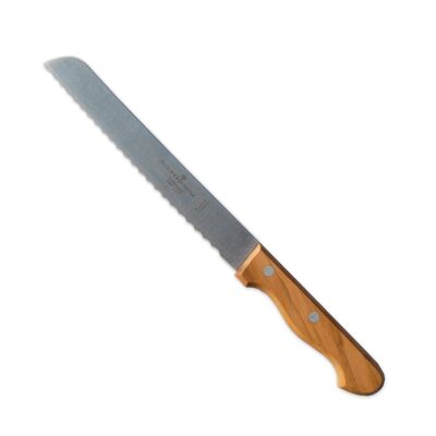 Bread knife with handle made of olive wood