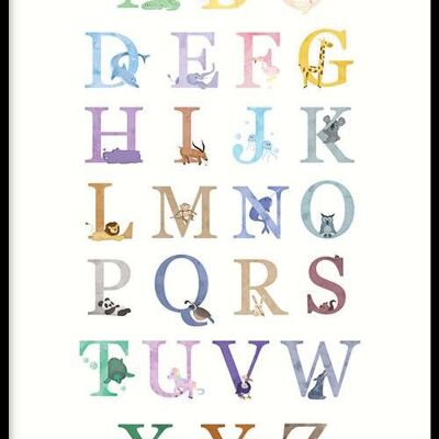 Dieren Alfabet - Poster ingelijst - 40 x 60 cm