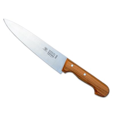 Meat and carving knife with handle made of olive wood