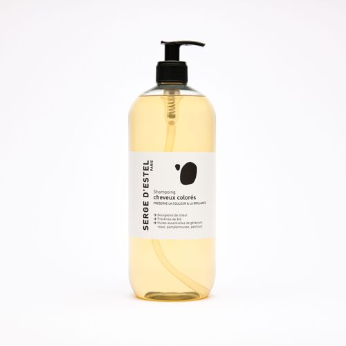 Shampoing sans sulfate cheveux colorés  1 Litre - Bourgeons de Tilleul Bio - Huiles Essentielles Géranium Rosat - Pamplemousse - Patchouli -  99,5% d'Origine naturelle - Certifié ECOCERT COSMOS NATURAL - VEGAN - Protège la couleur