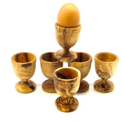 Set of 6 egg cups turned from olive wood