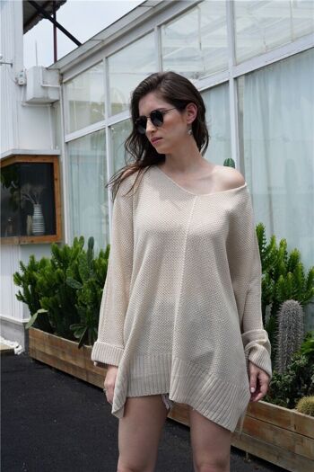 Tunique oversize en tricot gaufré à manches longues - Tan 3