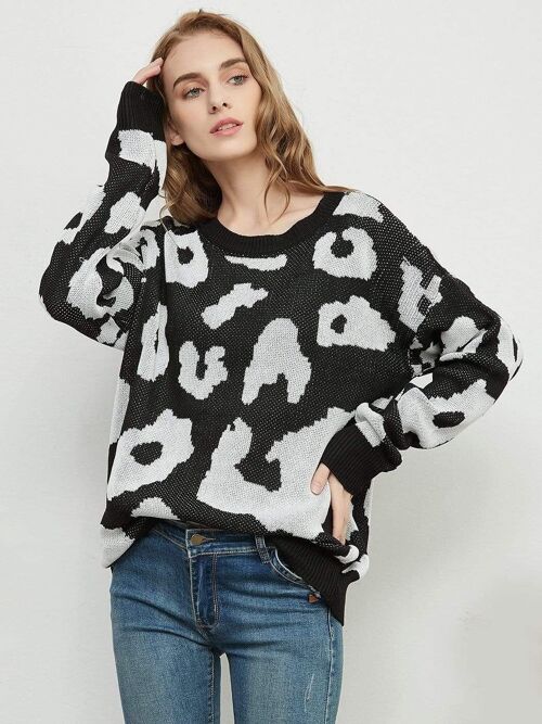 Leopard Print Sweater-Black