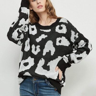 Suéter con Estampado de Leopardo-Negro