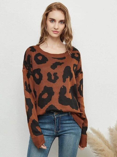 Leopard Print Sweater-Coco Brown