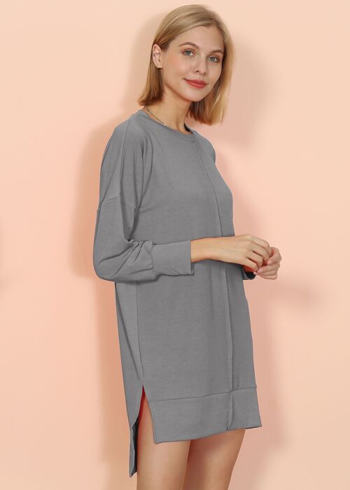 Solid Color Drop Shoulder Sweater-Gray