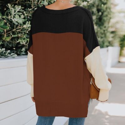 Triple Tone Long Knit Sweater-Burgundy