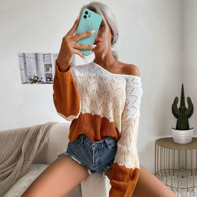 Ombre Pointelle Knit Sweater-Tan
