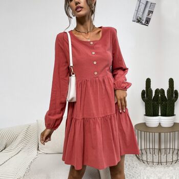 Col rond Smock Dress-Rustic Tan 1