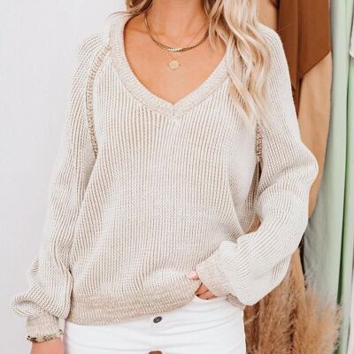 V Neck Raglan Sleeve Sweater-Off White
