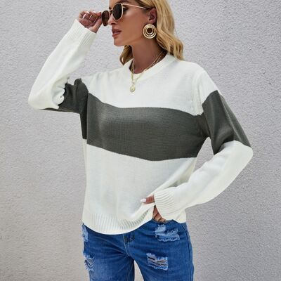 Zweifarbiger Pullover mit Kontraststreifen-Grau