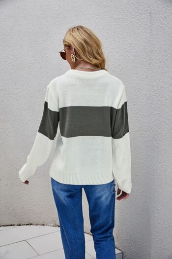 Pull à rayures contrastées bicolores - Gris 5