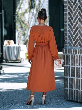 Robe boutonnée à la taille froncée-Marron Coco 3