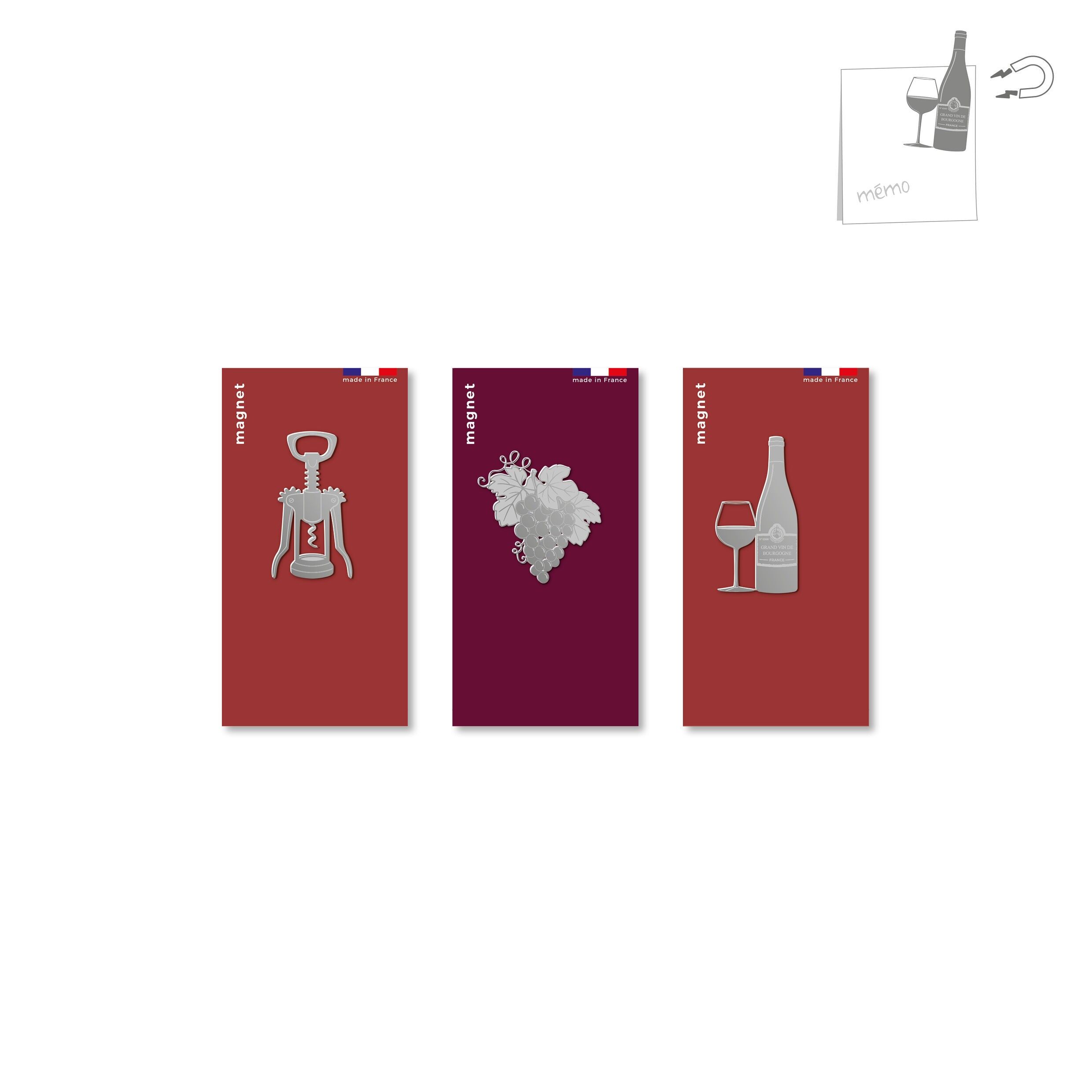 Assortimento di 9 magneti in metallo - Enologia della Borgogna