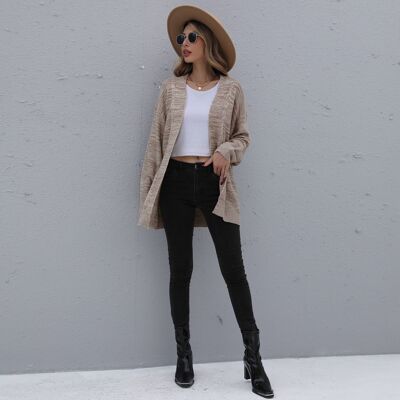 Cardigan à détails en tricot torsadé-Kaki