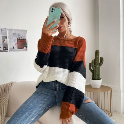 Chunky Color Block Oversized Sweater-Black