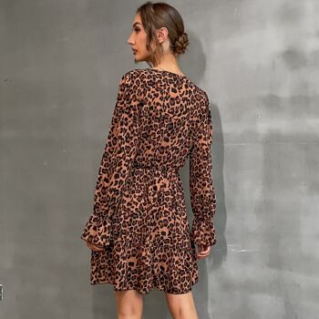 Robe à imprimé léopard à taille froncée-Marron Coco 6