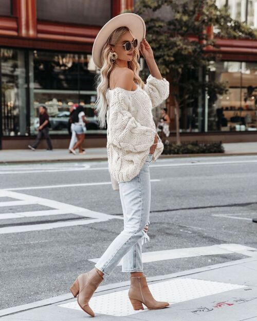 Cable Knit Multi Way Sweater-Off White