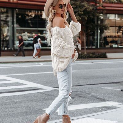 Cable Knit Multi Way Sweater-Off White
