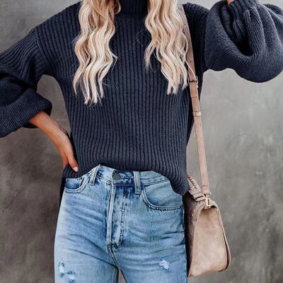 Drop Shoulder Chunky Ribbed Sweater-Navy