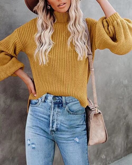 Drop Shoulder Chunky Ribbed Sweater-Sunrise Yellow