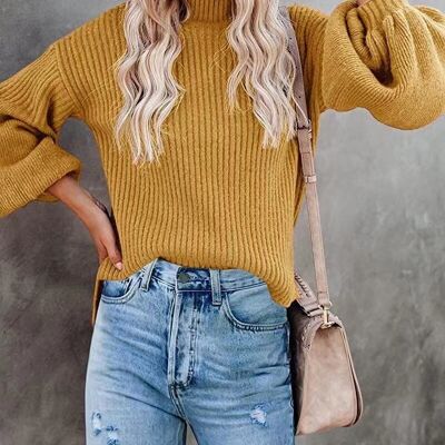 Drop Shoulder Chunky Ribbed Sweater-Sunrise Yellow