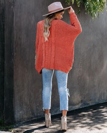 Cardigan en tricot épais à ourlet asymétrique-orange doux 2