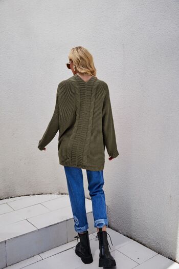 Cardigan en tricot épais à ourlet asymétrique-Vert olive 2