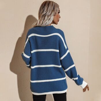 Pull oversize rayé à épaules tombantes - Bleu 2