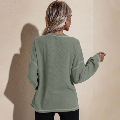 Pull en tricot gaufré à points contrastés - Vert