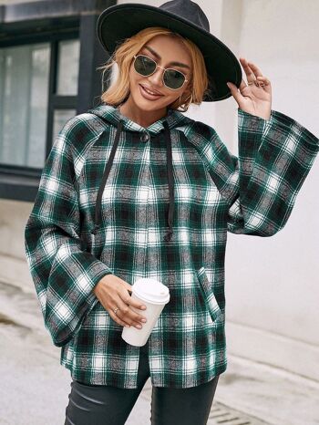 Veste tartan à manches cloche-Vert 1