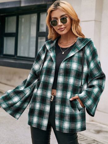 Veste tartan à manches cloche-Vert 3