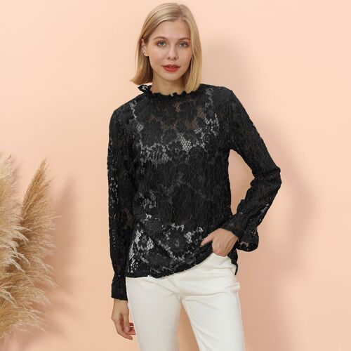 Layering Lace Puffed Sleeve Top-Black