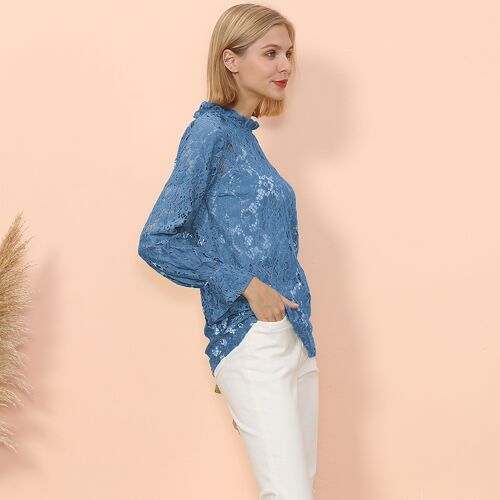 Layering Lace Puffed Sleeve Top-Blue