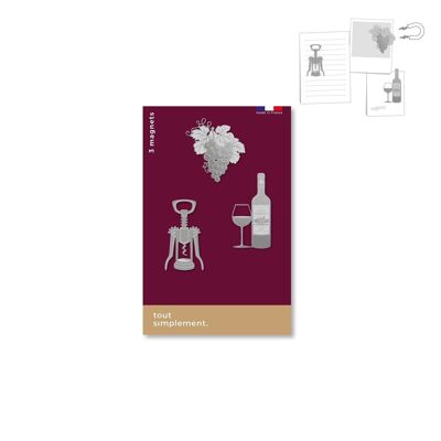 Karte mit 3 Metallmagneten - Bordeauxwein